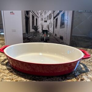 Set of 2 NEW STAUB Ceramics Oval Baking Dish 1.1 Qt 9”x6” Cherry Red Color.